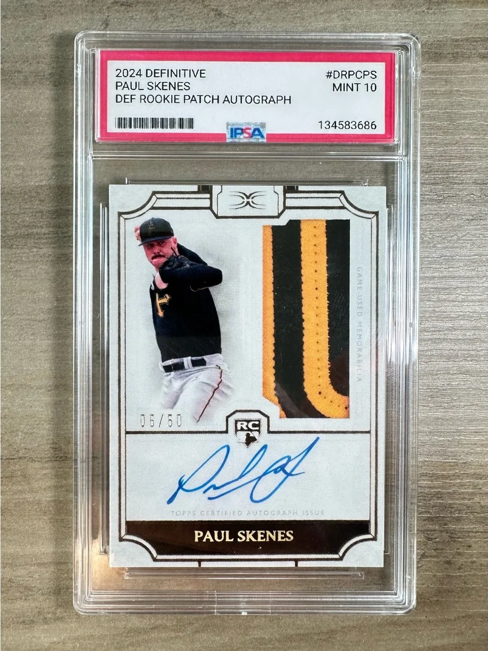 Paul Skenes Signed Rookie 2024 Topps Definitive Patch Gem Mint 10 Novelty Card.